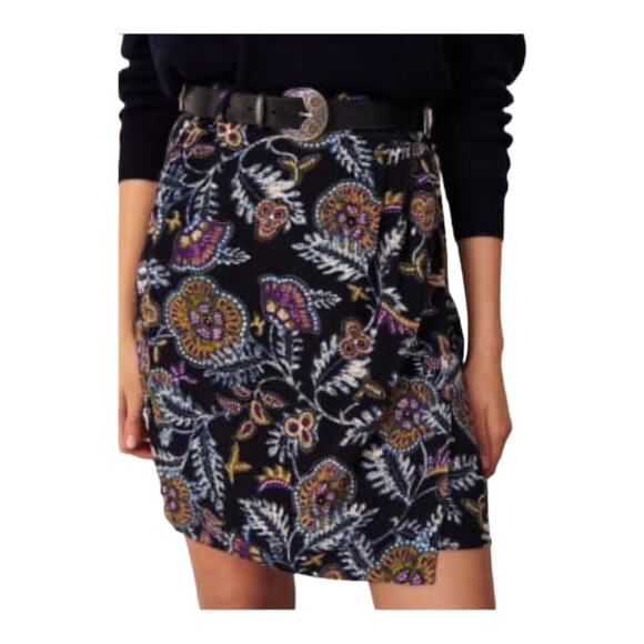 ba&sh skirt Venise paisley wrap black Medium M - Picture 1 of 8